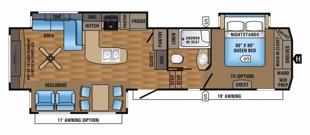 rear entertainment layout fifth wheel rv